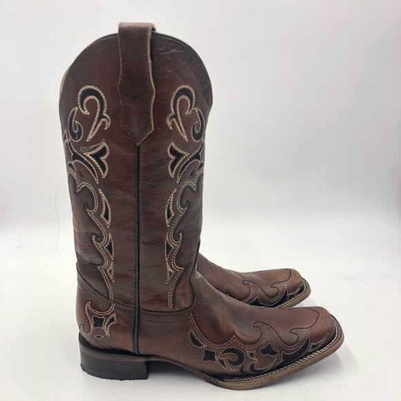 Circle G by Corral  Brown/Black Embroidery Square Toe Boots Size 11 - Picture 6 of 11